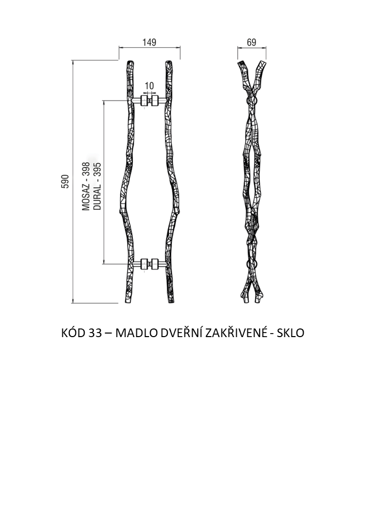 madlo dveřní zakřivené - sklo