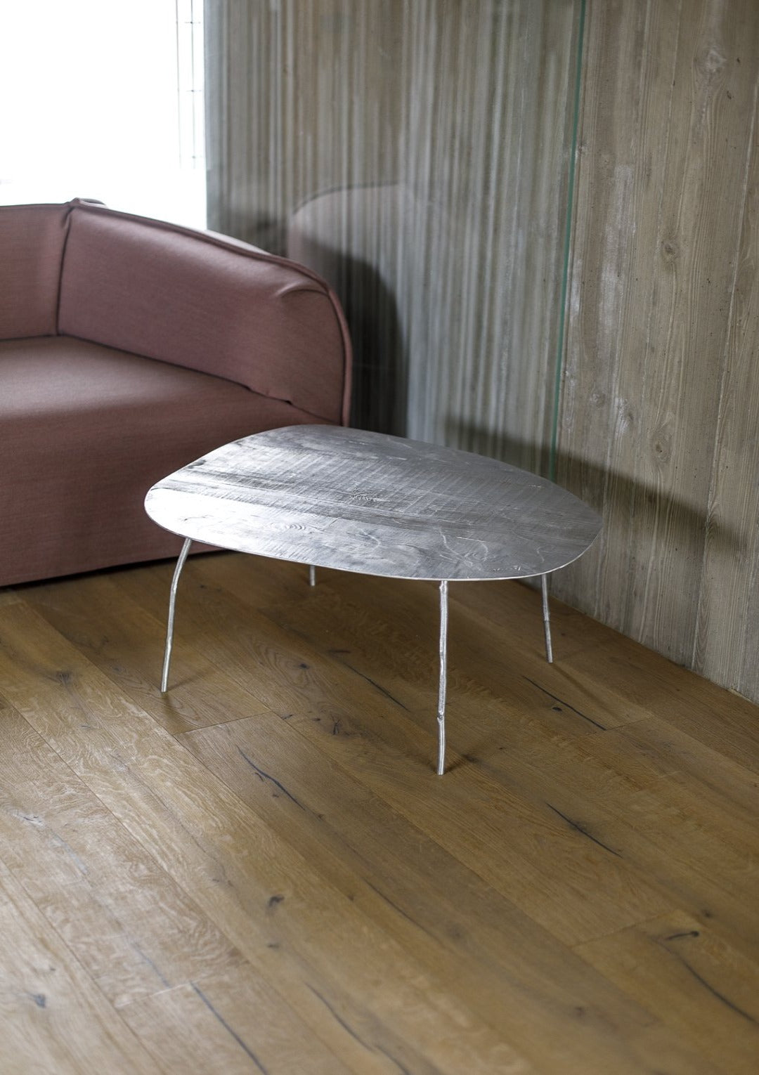 organic coffee table, leaf, aluminium