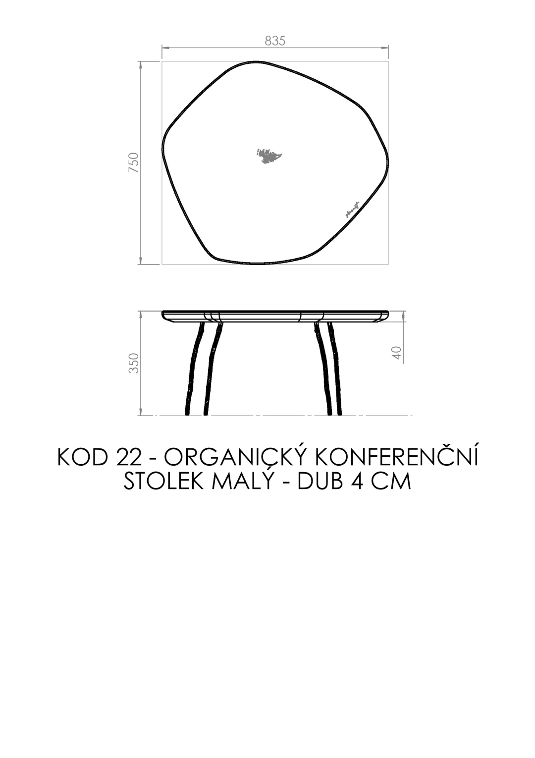 organic coffee table, small - oak 4.0 cm
