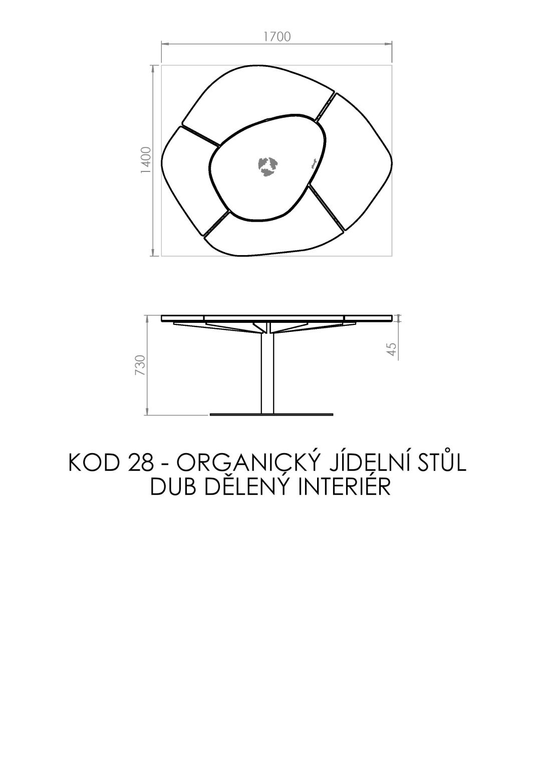organický jídelní stůl dub dělený - interiér