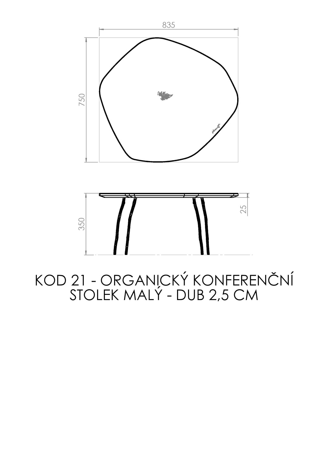 organic coffee table, small - oak 2.5 cm